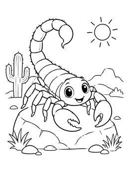 Free printable Cute Scorpion On Desert Rock coloring page