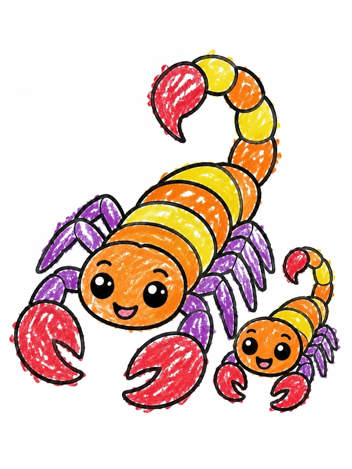 Colored example of the Cute Scorpion Parent And Baby coloring page