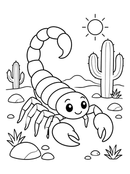 Free printable Cute Scorpion In The Sunny Desert coloring page