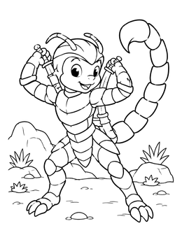 Free printable Cute Scorpion Warrior With Swords coloring page