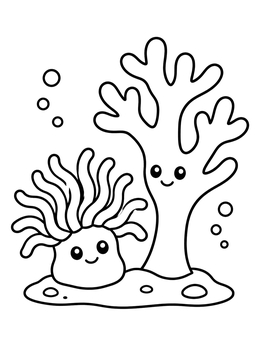 Free printable Cute Sea Anemone And Coral coloring page