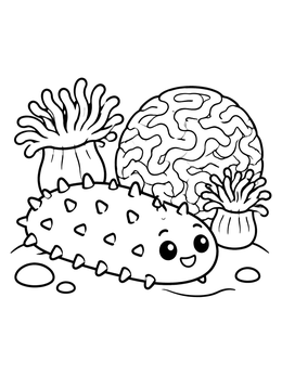 Free printable Cute Sea Cucumber Near Coral Reef coloring page
