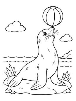 Free printable Sea Lion Balancing A Ball coloring page