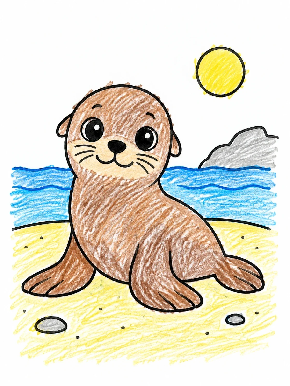 Colored example of the Cute Sea Lion On The Beach coloring page