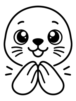 A sea lion coloring page of a cute baby pup happily clapping its front flippers together.