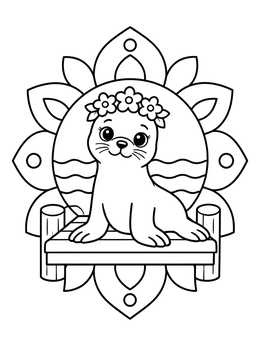 Free printable Sea Lion Pup With Flower Crown coloring page