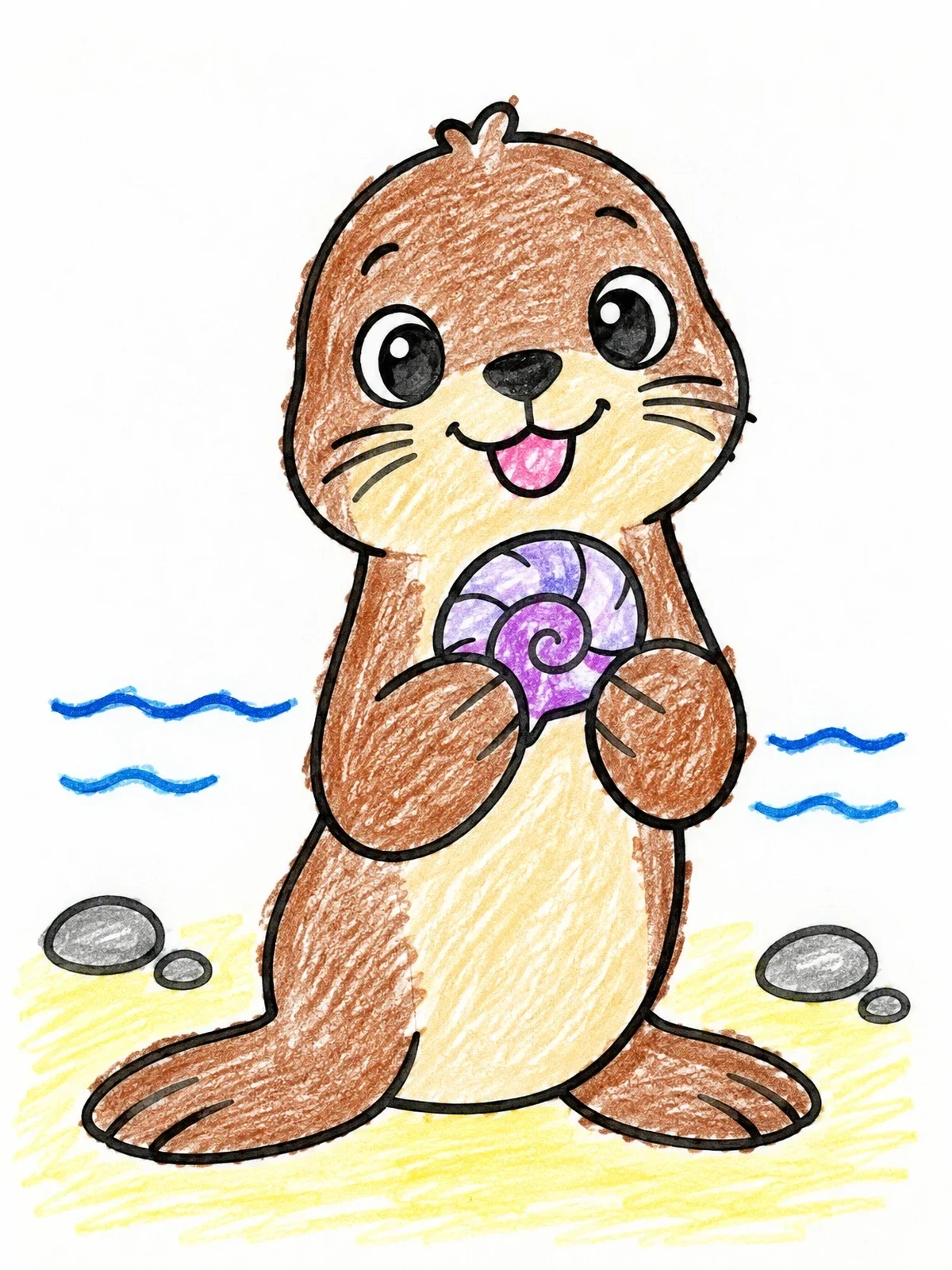 Colored example of the Cute Sea Lion Pup With Seashell coloring page