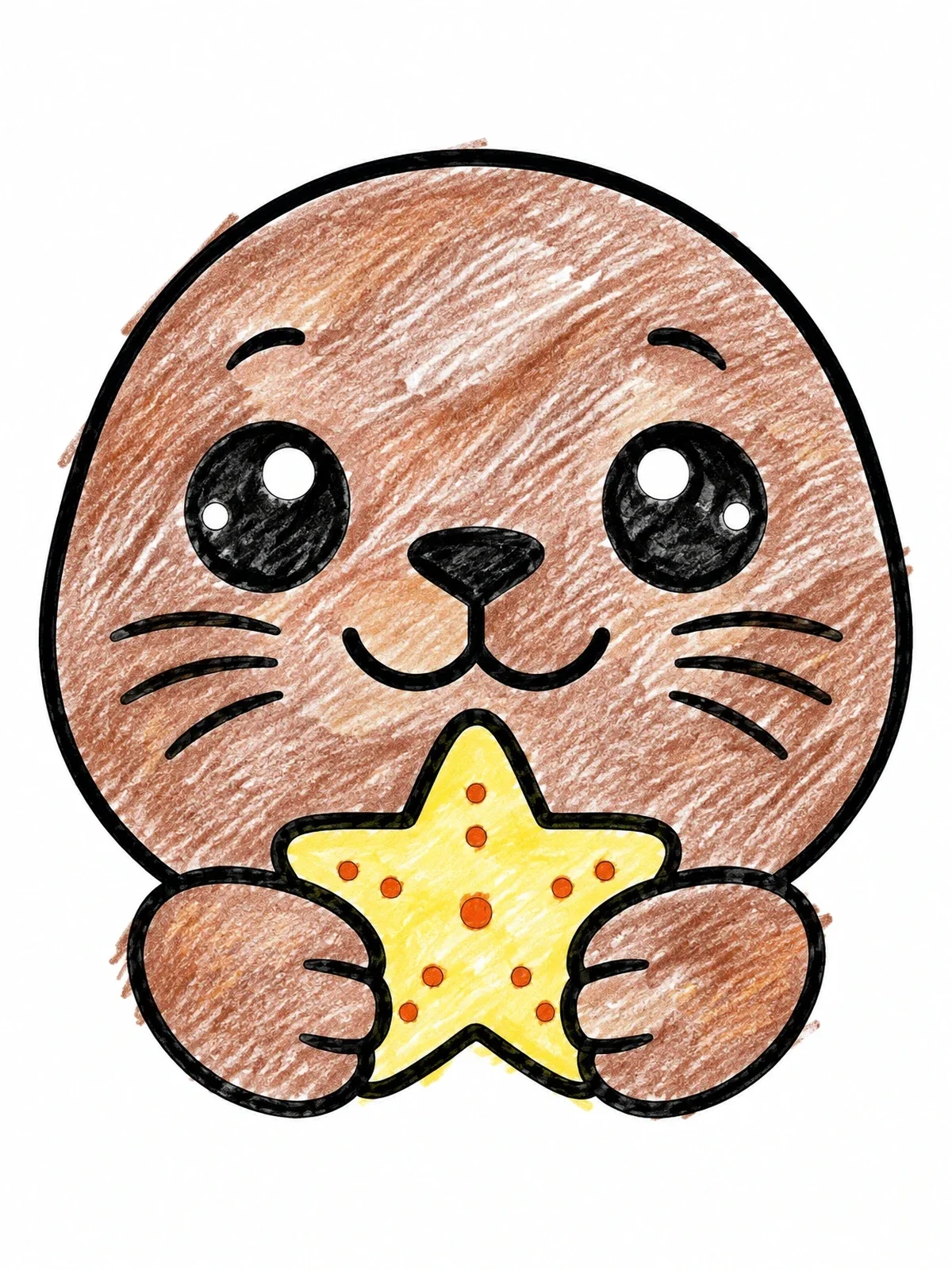 Colored example of the Cute Sea Lion Pup With Starfish coloring page