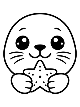 Free printable Cute Sea Lion Pup With Starfish coloring page