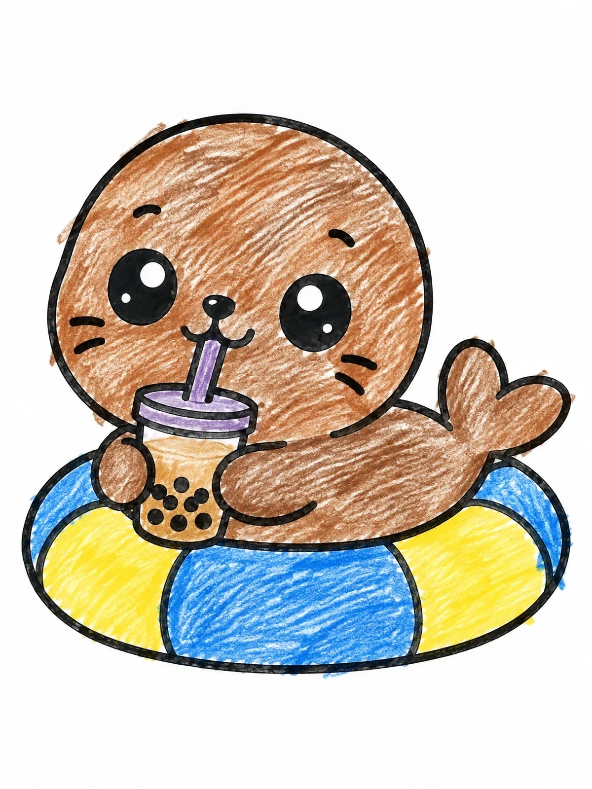 Colored example of the Cute Sea Lion With Boba Tea coloring page