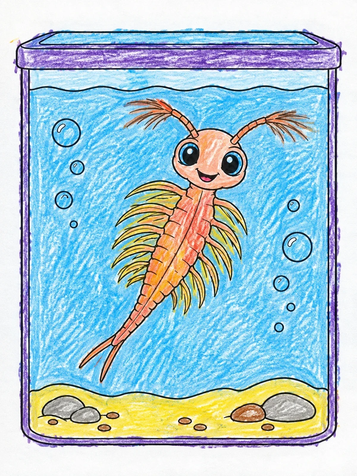 Colored example of the Cute Sea Monkey In Aquarium Tank coloring page