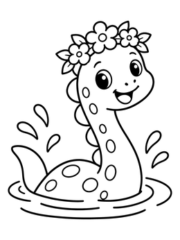 Free printable Cute Sea Monster With Flower Crown coloring page