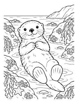 Free printable Cute Sea Otter Floating In Cove coloring page