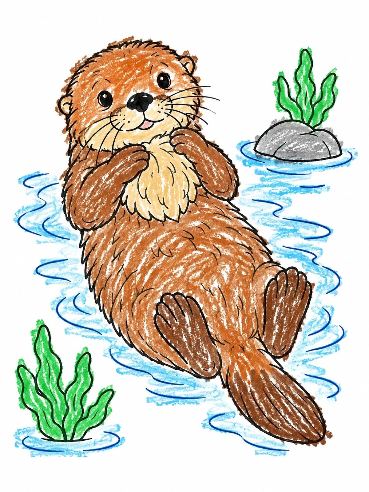 Colored example of the Cute Sea Otter Grooming Its Fur coloring page