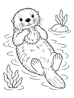 Free printable Cute Sea Otter Grooming Its Fur coloring page