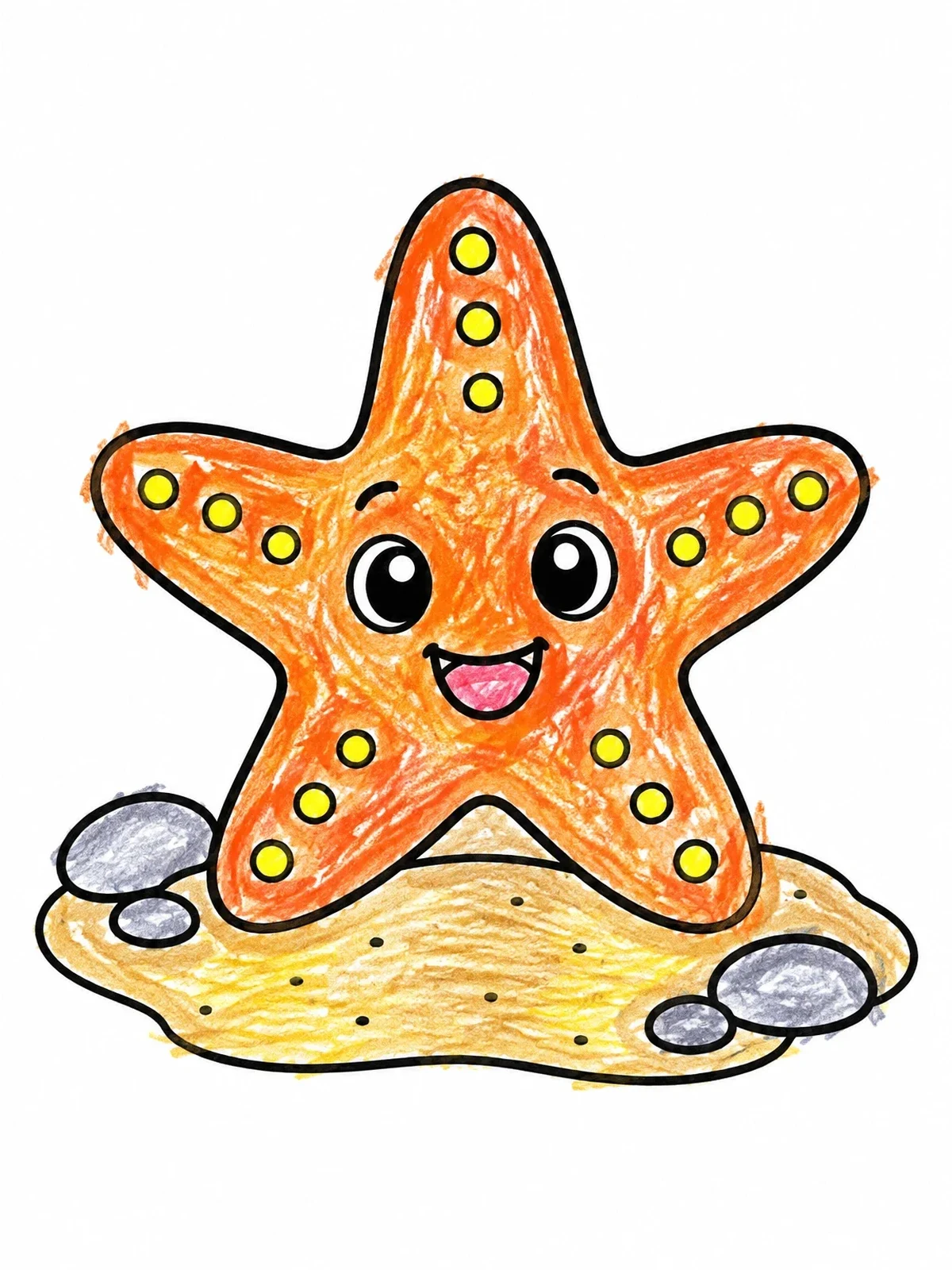Colored example of the Cute Sea Star On Sand coloring page