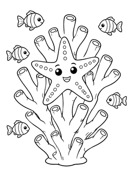 Free printable Cute Sea Star On Tube Coral coloring page