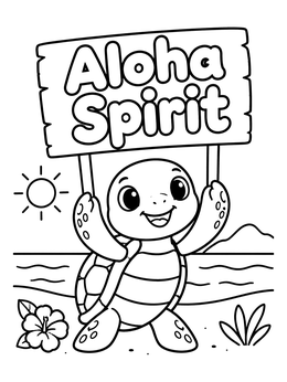 Free printable Cute Sea Turtle Aloha Spirit Sign coloring page