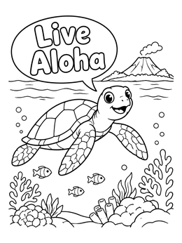 Free printable Sea Turtle Saying Live Aloha coloring page