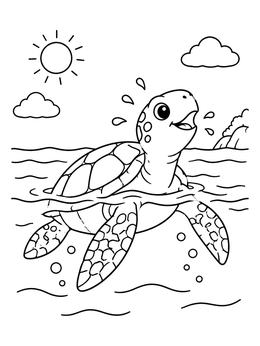 Free printable Cute Sea Turtle Surfacing For Air coloring page