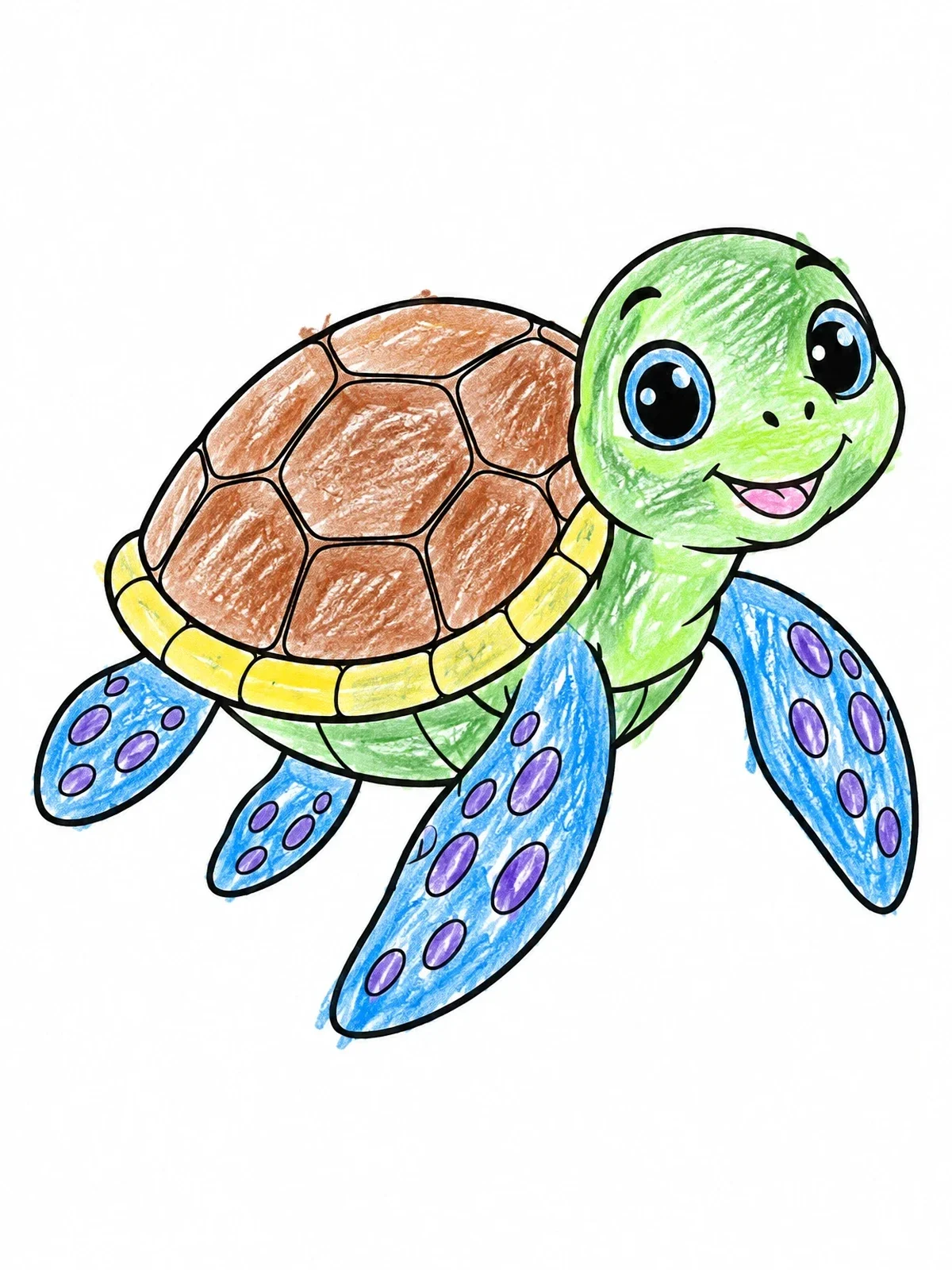 Colored example of the Cute Little Sea Turtle coloring page