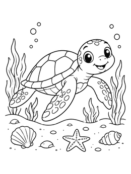 Free printable Cute Sea Turtle Swimming Underwater coloring page