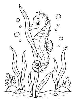 Free printable Cute Seahorse Clinging To Seaweed coloring page