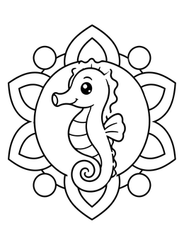 Free printable Cute Seahorse In Floral Frame coloring page