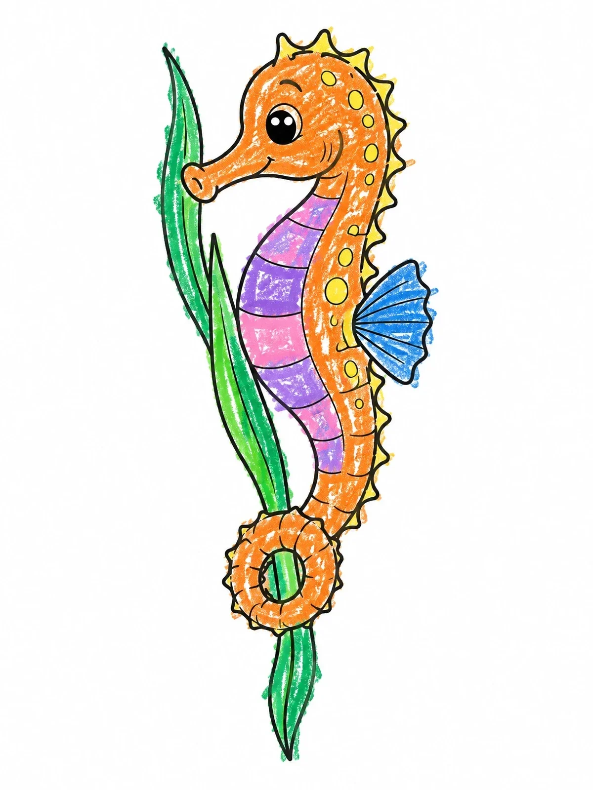 Colored example of the Cute Seahorse Holding Seaweed coloring page