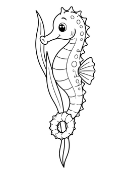 Free printable Cute Seahorse Holding Seaweed coloring page
