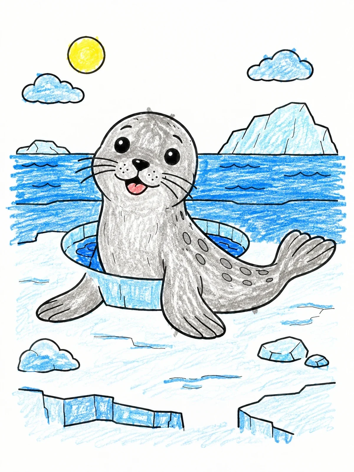 Colored example of the Cute Seal Pup On Arctic Ice coloring page