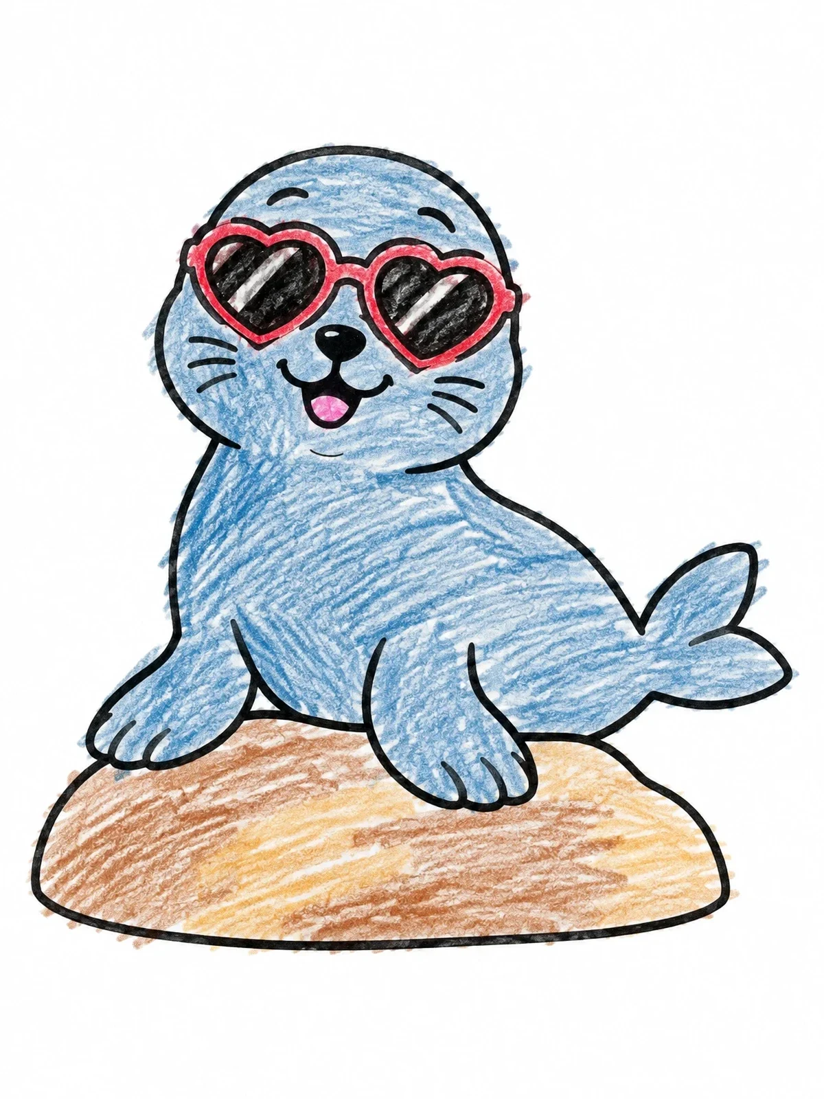 Colored example of the Cute Seal Pup With Heart Sunglasses coloring page