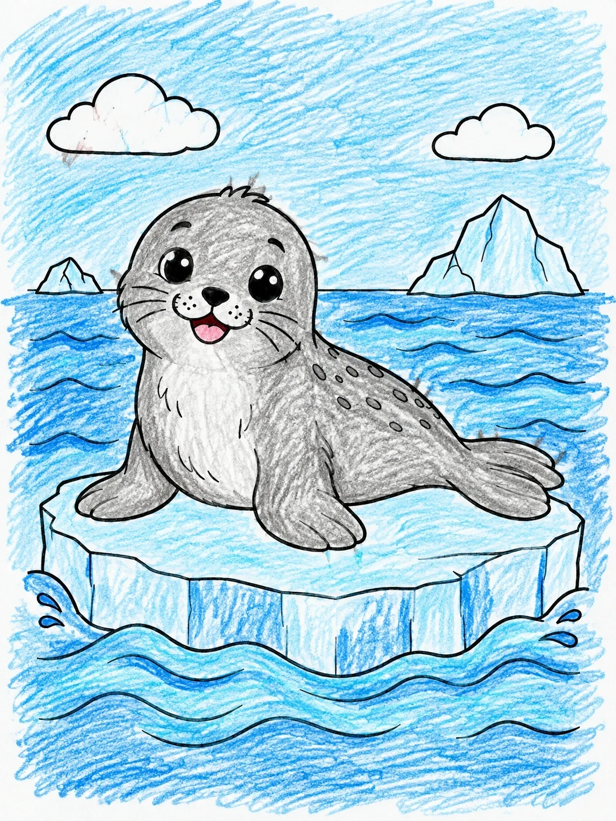 Colored example of the Cute Seal Pup On Ice coloring page