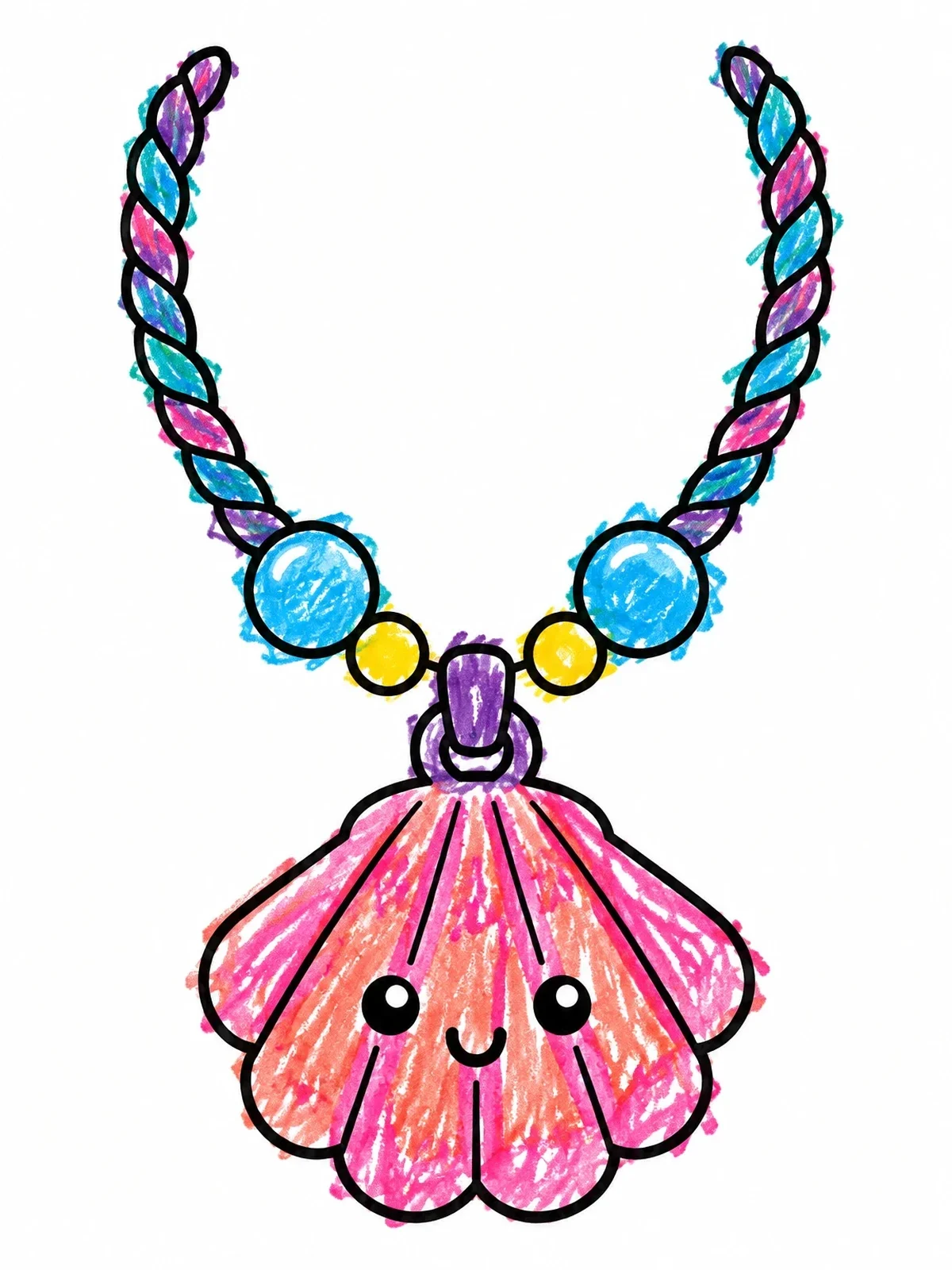 Colored example of the Cute Seashell Necklace With Beads coloring page
