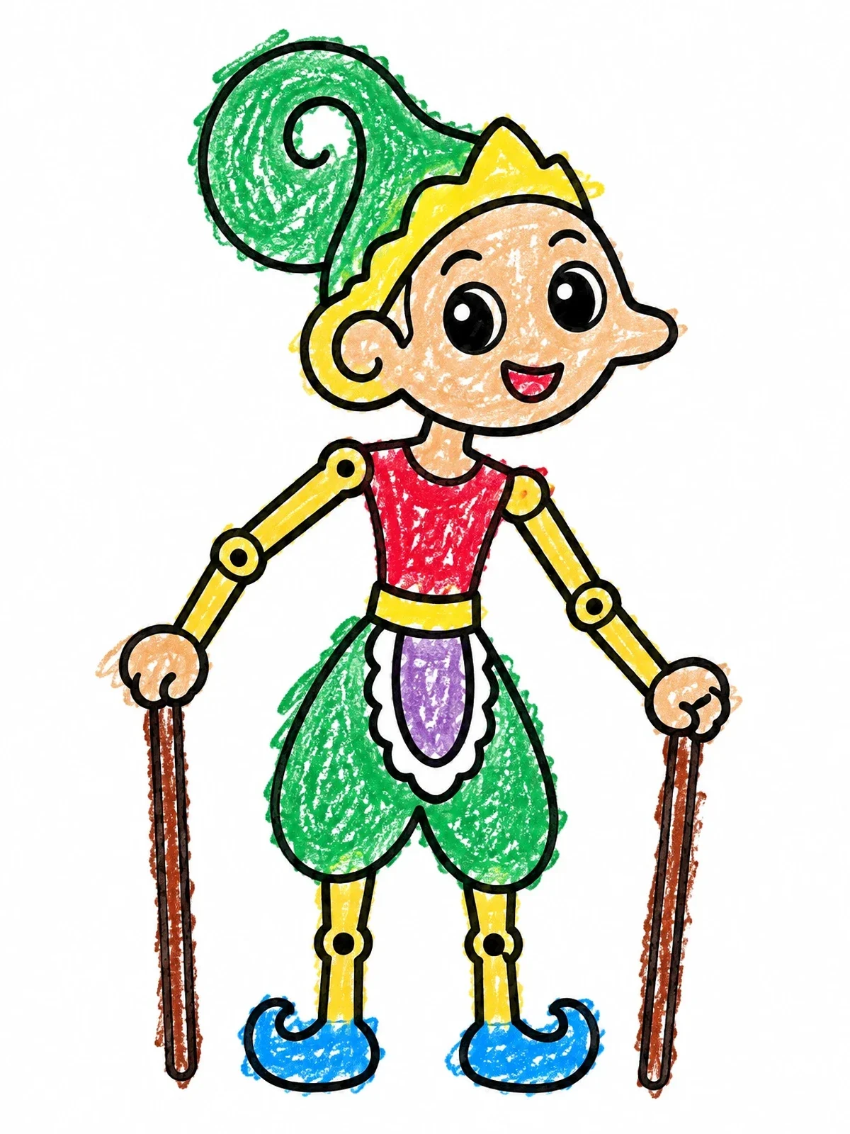 Colored example of the Cute Traditional Shadow Puppet Character coloring page