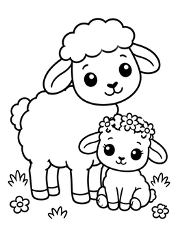 Free printable Cute Sheep With Flower Crown Lamb coloring page