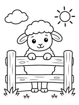 Free printable Cute Sheep Behind A Wooden Fence coloring page