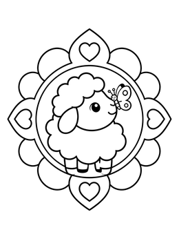 Free printable Cute Sheep With Butterfly Frame coloring page