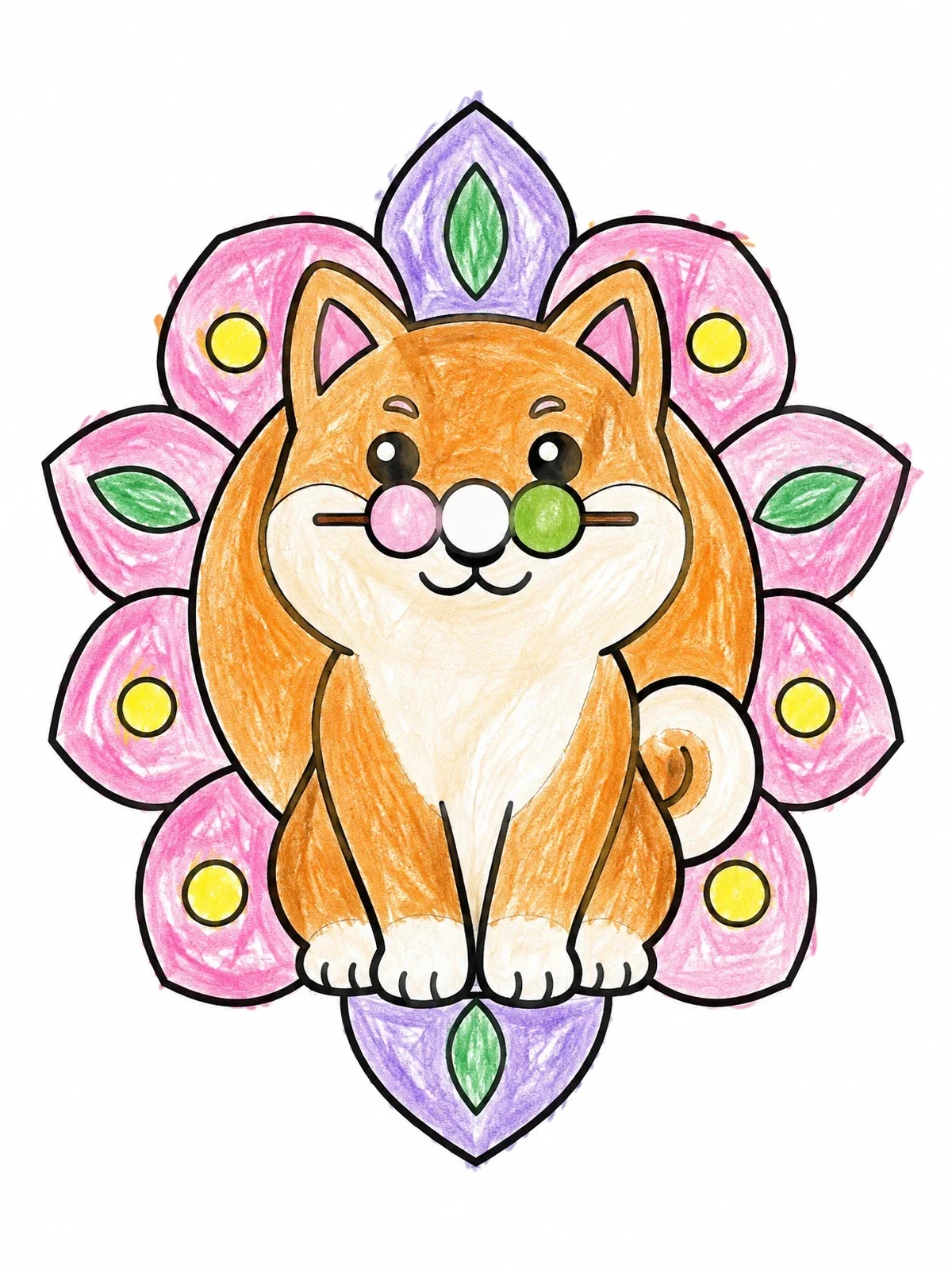 Colored example of the Cute Shiba Inu With Dango coloring page