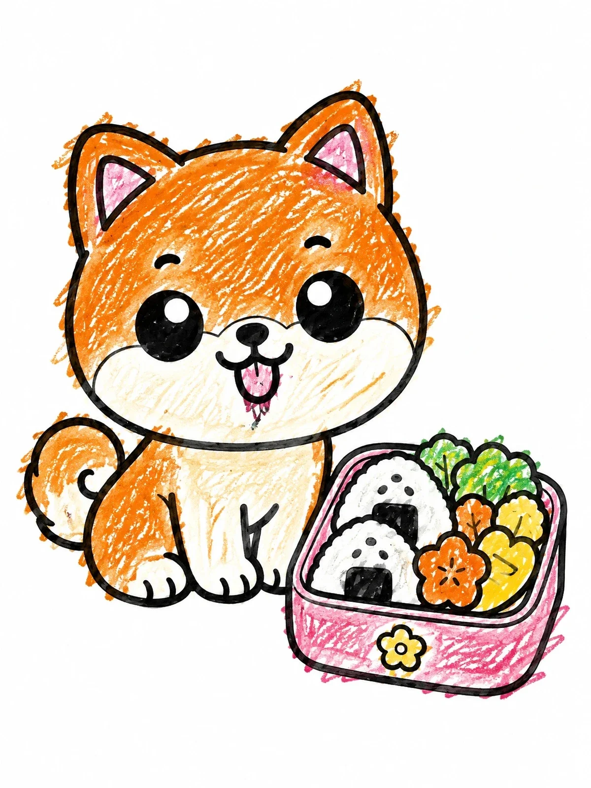 Colored example of the Cute Shiba Inu With Bento Box coloring page