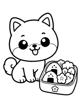 Free printable Cute Shiba Inu With Bento Box coloring page