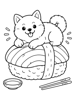 Free printable Cute Shiba Inu On Sushi coloring page