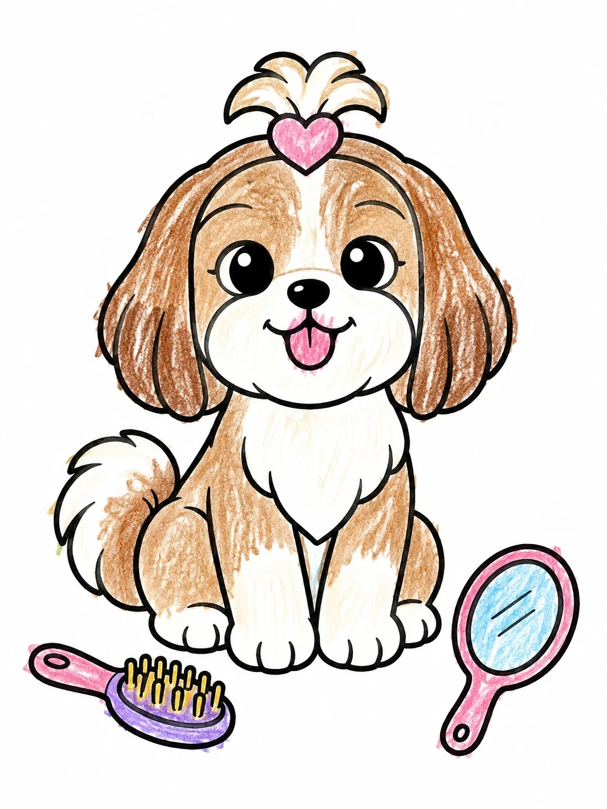 Colored example of the Cute Shih Tzu With Grooming Set coloring page