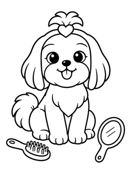 Free printable Cute Shih Tzu With Grooming Set coloring page