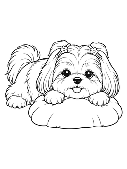 Free printable Cute Shih Tzu On A Fluffy Pillow coloring page