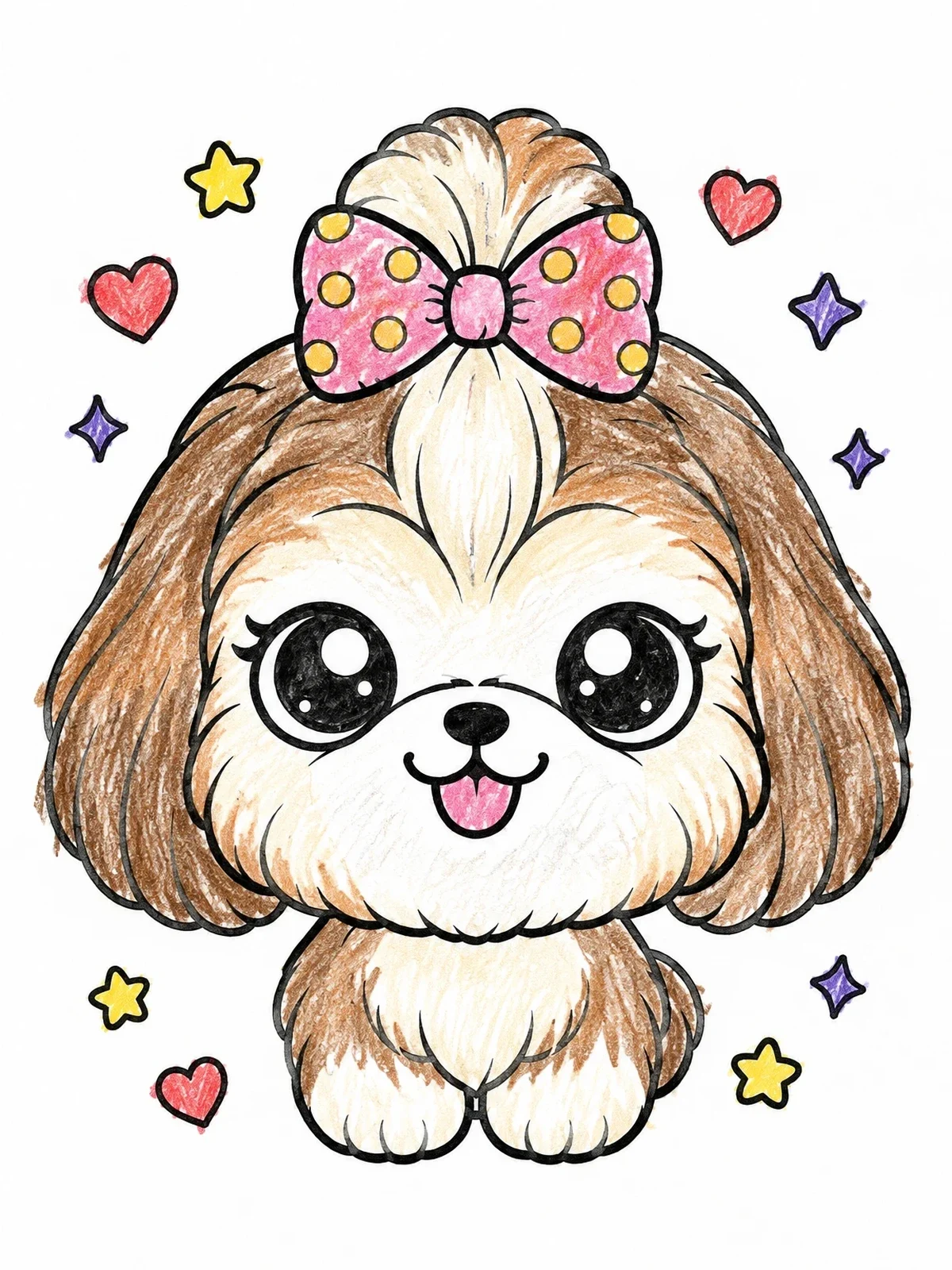 Colored example of the Cute Shih Tzu Puppy With Bow coloring page