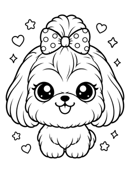 Free printable Cute Shih Tzu Puppy With Bow coloring page