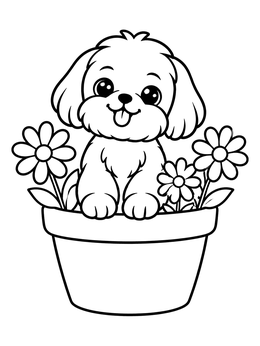 Free printable Cute Shih Tzu Puppy In Flowerpot coloring page