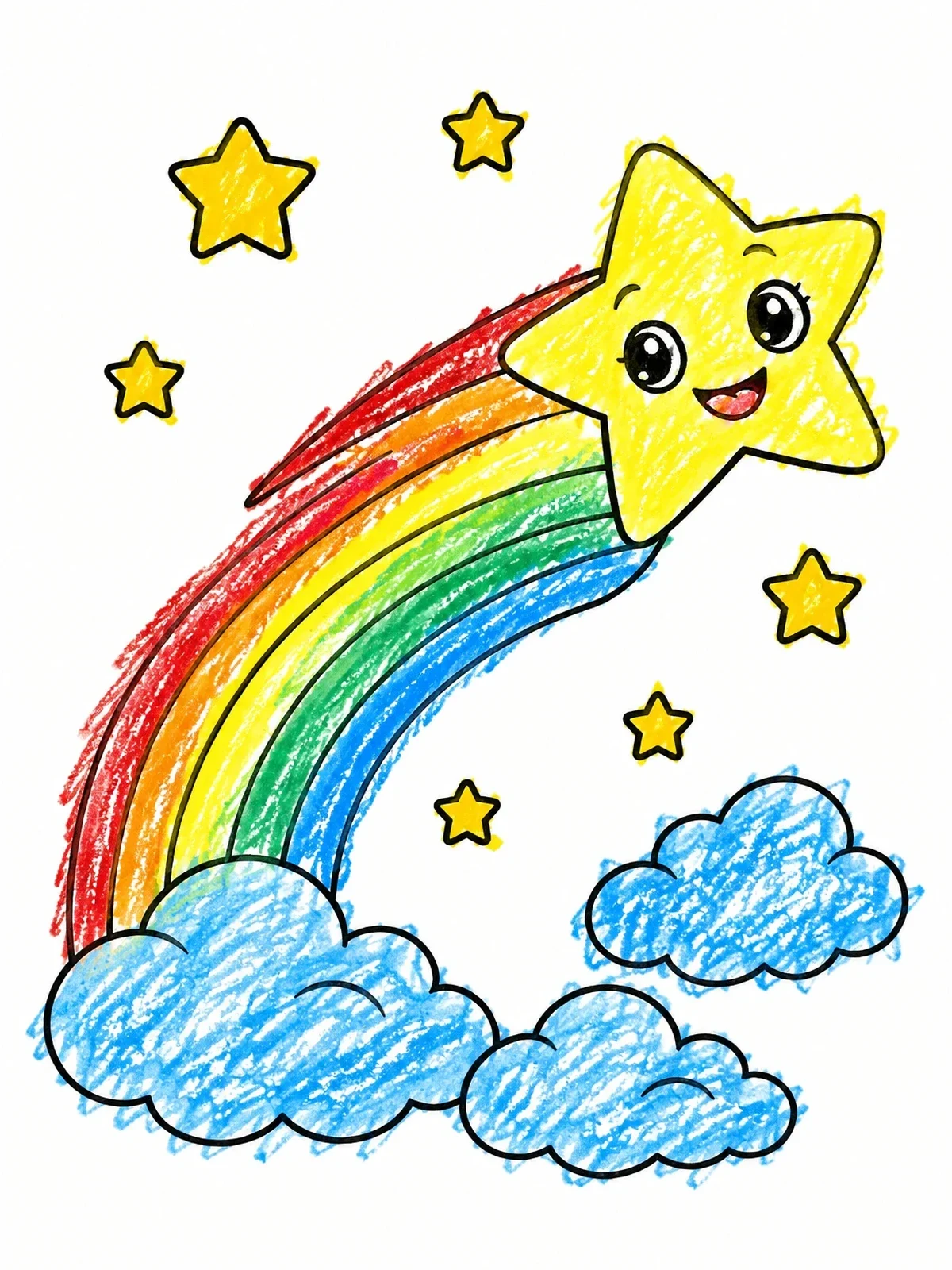 Colored example of the Cute Shooting Star And Rainbow coloring page