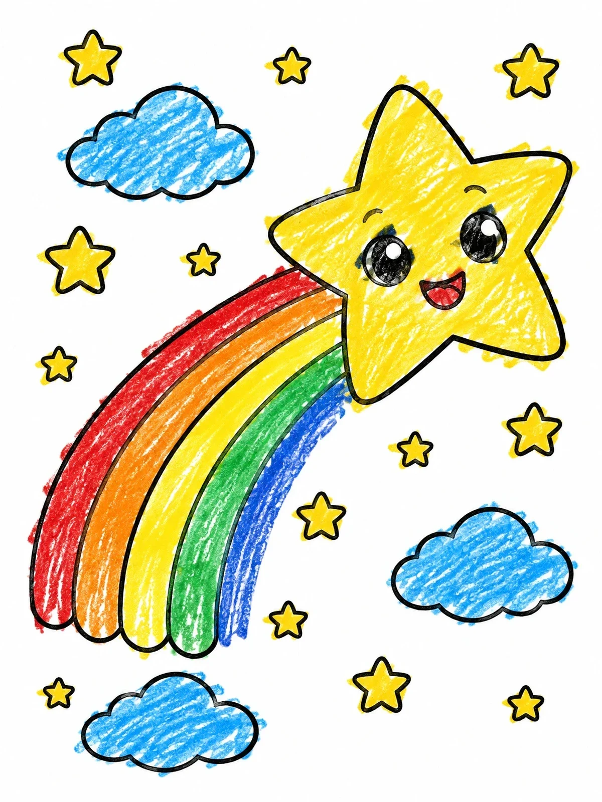 Colored example of the Cute Shooting Star In The Sky coloring page
